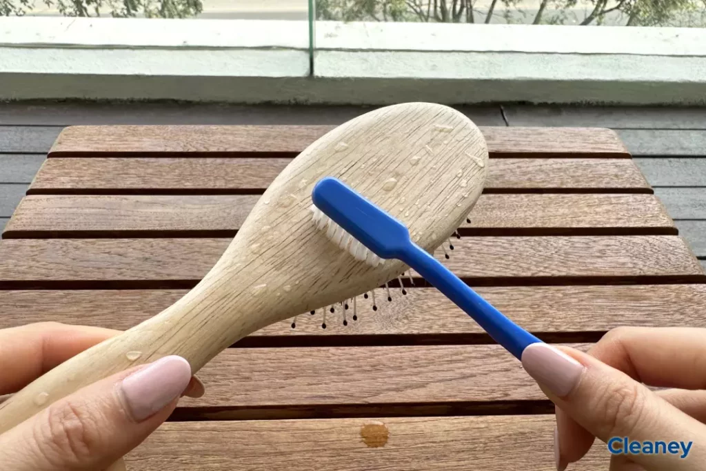 rinse wooden hairbrush