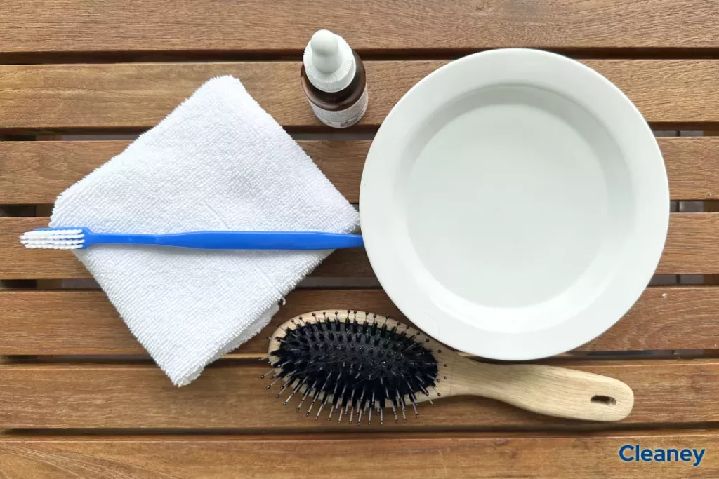 tools needed to clean a wooden hairbrush